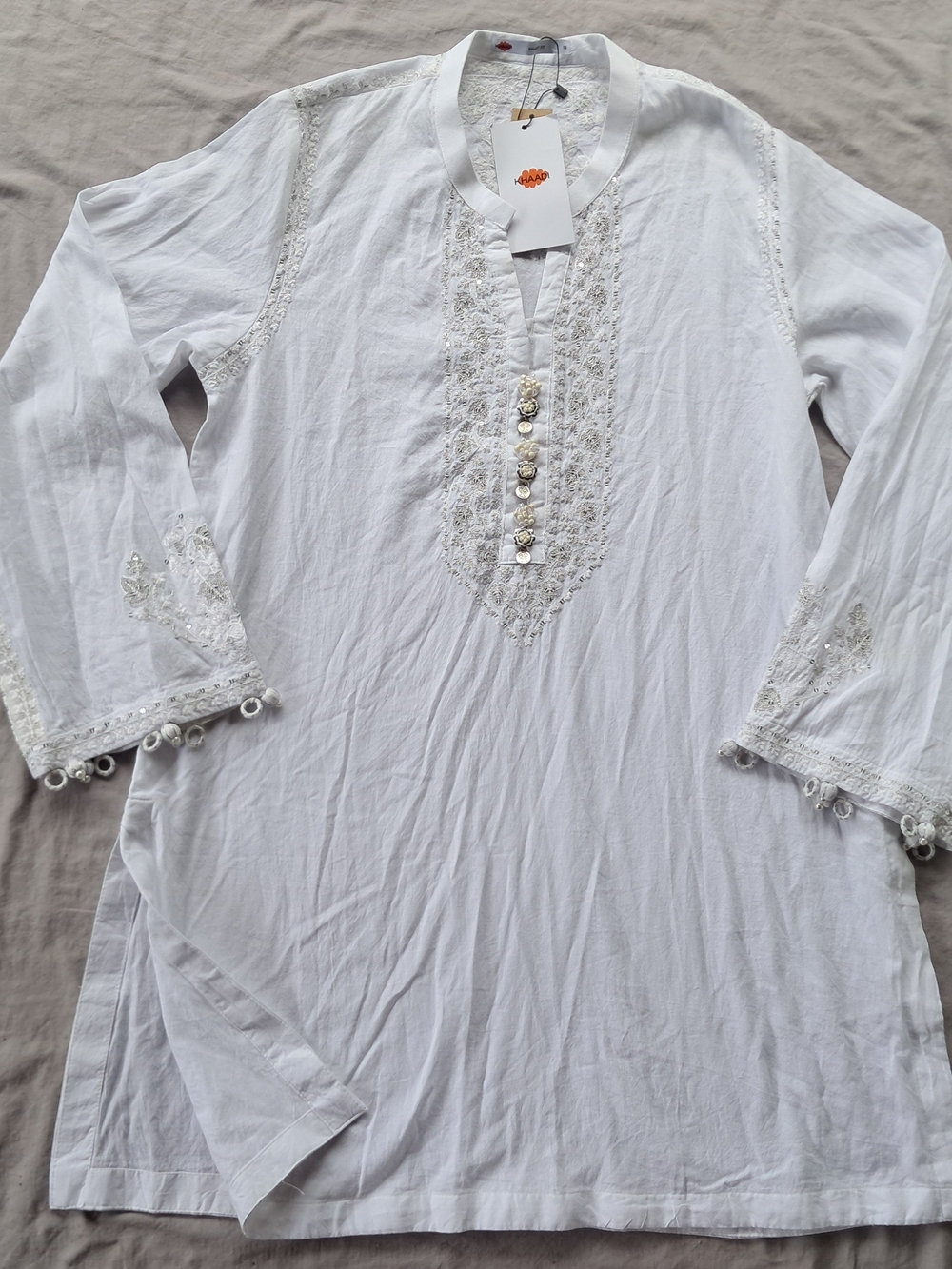 White Embroidered Cotton Tunic Top - Khaadi
